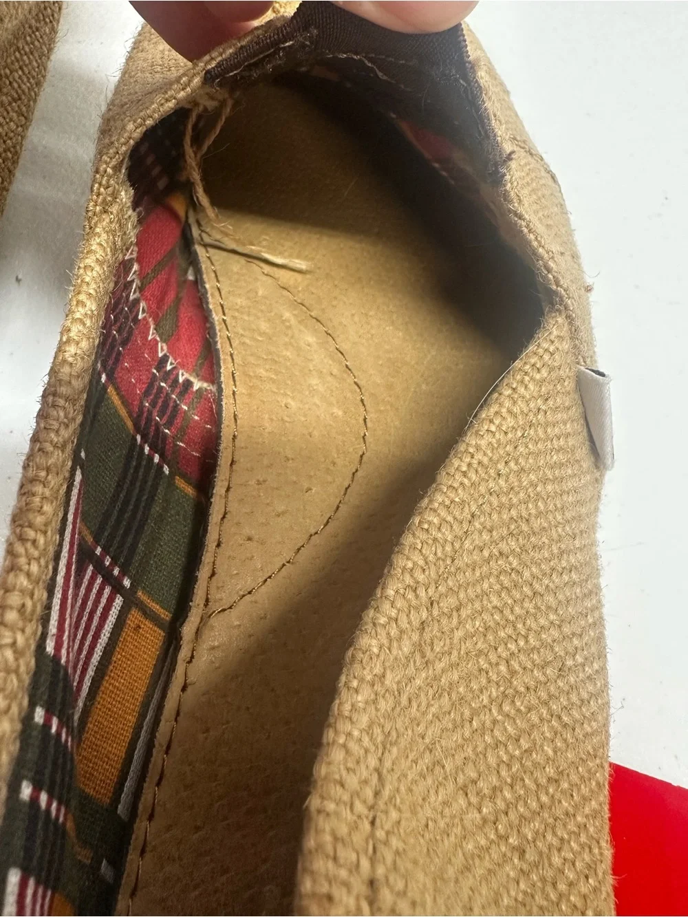 TOMS Classic Burlap Canvas Slip On Flats Plaid Lined Women’s Size 12 Tan